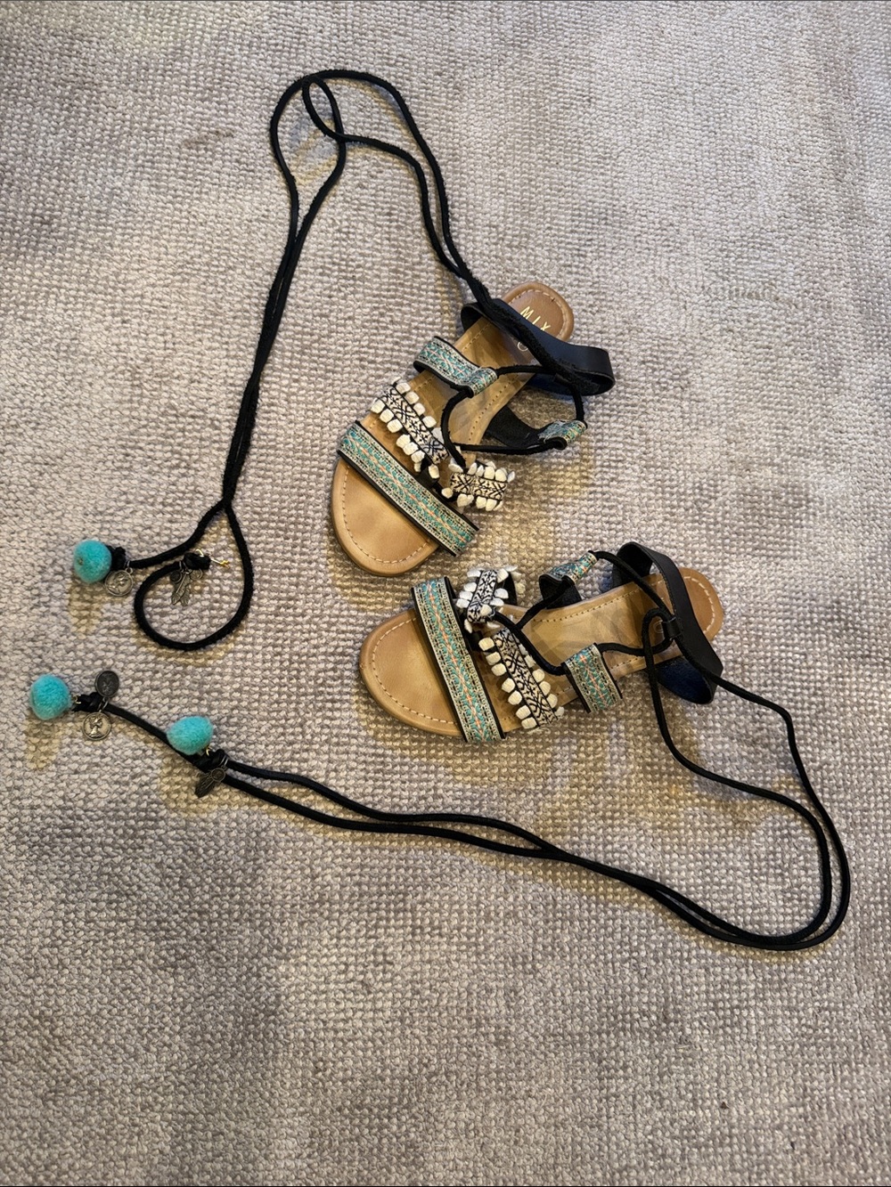 Mix No. 6 Beaded Tan and Turquoise Wrap Sandals